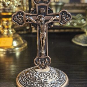 Разпятие Христово-(МП), метал-падина, размер 12 см., стойка