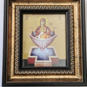 Икона "Света Богородица Живоприемен източник". Стил "Синай", размер: 16/18 см., дърво, византийски стил, полиграфия.