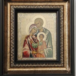 (Български) Икона "Светото Семейство - Господ Иисус Христос, Пресвета Богородица, Йосиф Обручник". Стил "Синай" , размер: 16/18 см., дърво, позлата, полиграфия.