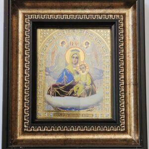 Икона "Света Богородица Живоприемен източник Царска". Стил "Синай" , размер: 16/18 см., дърво, позлата, полиграфия.
