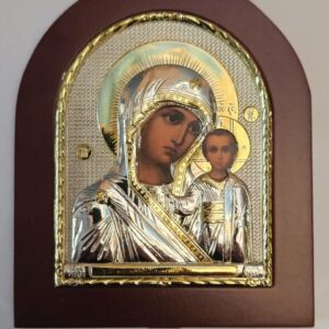 Икона "Света Богородица Казанска" посребрена риза, дърво, размер 10/12 см.