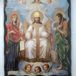 (Български) Икона "Дейсис - Христос велик Архиерей, Пресвета Богородица, Св. Йоан Кръстител", дърво, майсторска изработка, размер 30/40 см.