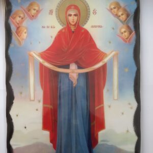 (Български) Икона "Света Богородица Покров Богородичен", дърво, майсторска изработка, размер 30/40 см.