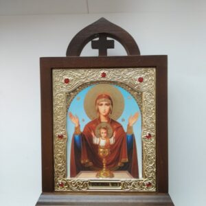 Настолна икона (Иконостас)- "Пресвета Богородица - Неупиваема чаша", дърво, размер на иконата 10/12 см.