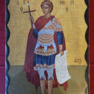 (Български) Икона "Свети мъченик Фанурий", дърво, полиграфия, византийска техника на изработка, размер 30/40 см.