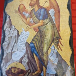 (Български) Икона за иконoстас или проскинитарий "Свети Йоан Кръстител", дърво, полиграфия, византийска техника на изработка, размер 50/70 см.