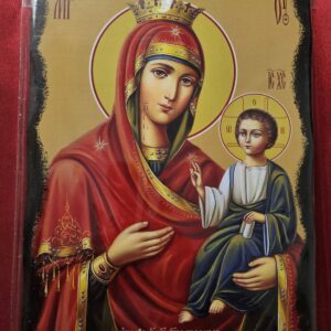 (Български) Икона за иконостас или проскинитарий "Света Богородица Иверска", дърво, полиграфия, византийска техника на изработка, размер 50/70 см.